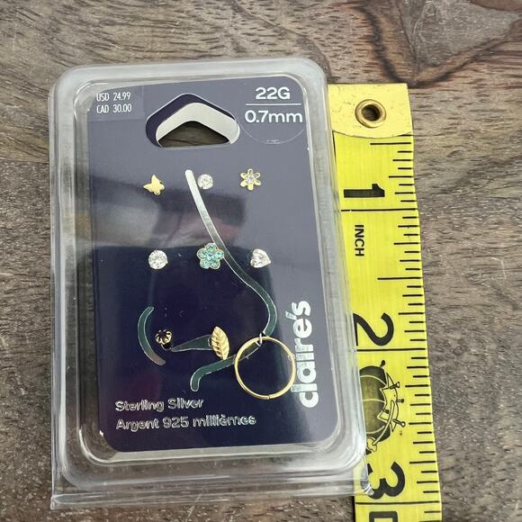 New Claire's 22G Gold-tone Sterling Silver Flower Nose Studs & Hoop - 9 Pack - Picture 3 of 7